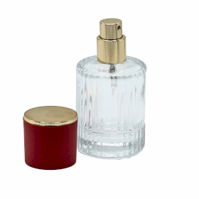 12x Red - 30ml Round Ribbed Bottle, Spray and Cap