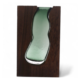 Glass Vase / Terarium Inside Dark Tung Wood - 14.5x5x23cm