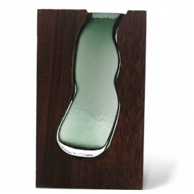 Lrg Glass Vase / Terarium Inside Dark Tung Wood - 18x5x32cm