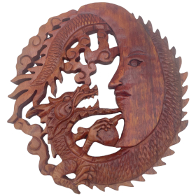 Moonface & Dragon Plaque Carving - 30cm