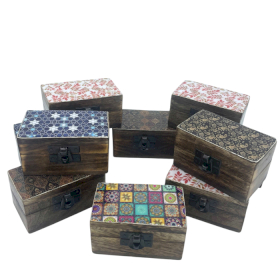 10x Wooden Pill Boxes 9x5x4cm - Meena Work - Assorted