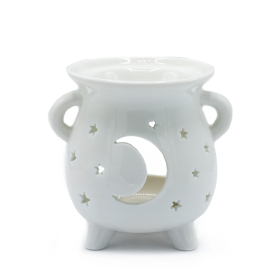 3x Cauldron Oil Burner - Moon & Stars - White