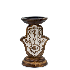 Mango Wood Candle Stand - Hamsa - 18x11cm - Small