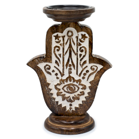 Mango Wood Candle Stand - Hamsa - 25x18cm  - Large