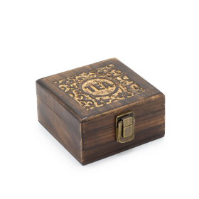 Mango Carved Tea Box - 4 compartments - 15x15x8cm