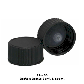 50x Cap for Amber Boston Bottle (120ml) - Black Plastic 22-400mm