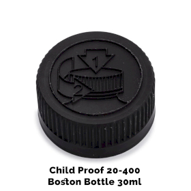 50x Cap for Amber Boston Bottle Child Resistant 20mm (for 30ml - 60ml) - Black Plastic