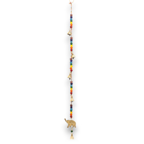 4x Indian Chimes - Brass Elephant with Chakra Beads String Bells - 53cm