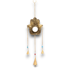 2x Indian Chimes - Hamsa Sm Mirror 3 Bells - 14x55cm