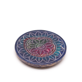 4x Soapstone Disc Incense Holder 8cm - Lotus in Lotus