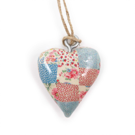 24x Small Decor Wood Hearts - Cheque Blue & Red