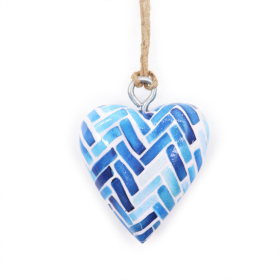 24x Small Decor Wood Hearts -  Blue Stripes