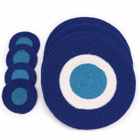 Set of Evil Eye Jute Rope Coasters & Mats (4 of each)