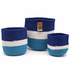 Set of 3 Evil Eye Jute Rope Baskets - 15cm / 20cm / 25cm