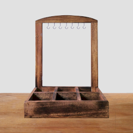 Hanging Stand & Display Tray - 6 (2x3) Compartments - Dark Wood