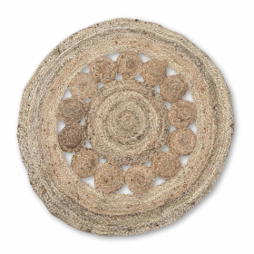 Round Soft Jute Rug Circles Inside - 90cm