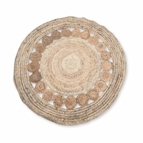 Lrg Round Soft Jute Rug Circles Inside - 120cm