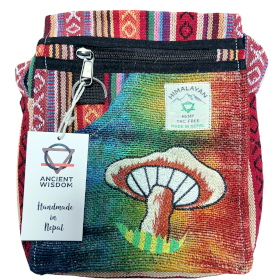 Hemp Embroidery Mushroom Party Bag - Orange Mushrooms