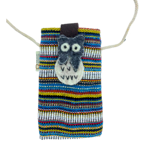 Phone Holder Bag Stripes Multi and White  - owl decor