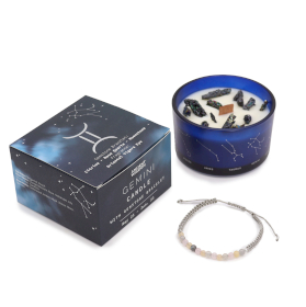 Zodiac Crystal Candle with Gemstone Bracelet - Gemini