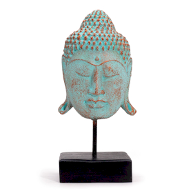 Large Serenity Buddha Head on Stand - Green Copper