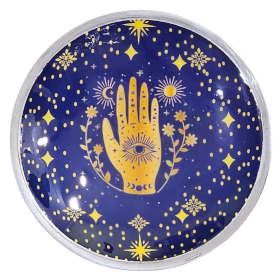 Triple Leg Enameled Offering Plate - Hamsa Midnight Blue