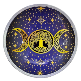 Triple Leg Enameled Offering Plate - Purple Triple Moon