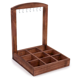 Hanging Stand & Display Tray - 9 (3x3) Compartments - Dark Wood