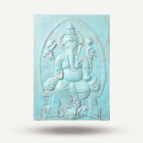 Large Ganpati Frame Turquoise Relief - 0.7x1m