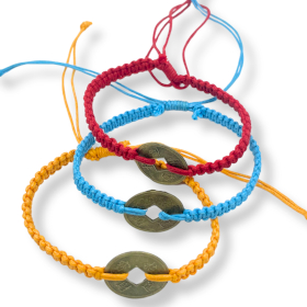 12x Handmade Friendship Bracelets - Lucky Friends Feng Shui Coin (Assorted)