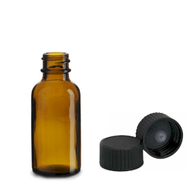 120x 30ml Amber Glass Boston Bottle with Black Plastic Cap