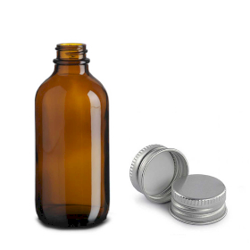 64x 120ml Amber Glass Boston Bottle with Aluminium Cap