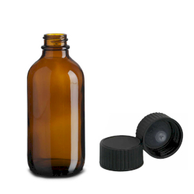 64x 120ml Amber Glass Boston Bottle with Black Plastic Cap