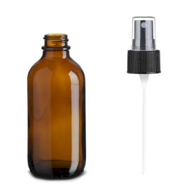 64x 120ml Amber Glass Boston Bottle with Spray Black Plastic Cap