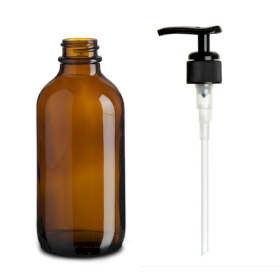 48x 230ml Amber Glass Boston Bottle with Pump Black Plastic Cap