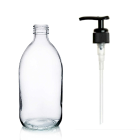 42x 150ml Clear Glass Medicine Bottle with Black Plastic Pump