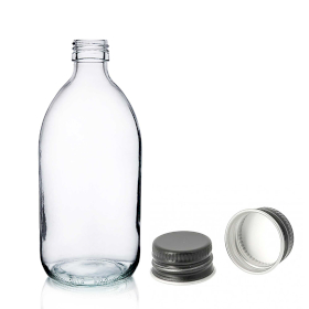 40x 300ml Clear Glass Medicine Bottle with Black Aluminium Cap