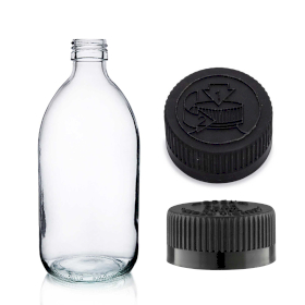 40x 300ml Clear Glass Medicine Bottle with Black CR / TP Cap