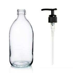 40x 300ml Clear Glass Medicine Bottle with Black Plastic Pump