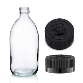 30x 500ml Clear Glass Medicine Bottle with Black CR / TP Cap