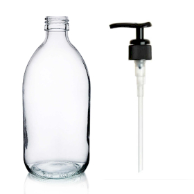 30x 500ml Clear Glass Medicine Bottle with Black Plastic Pump