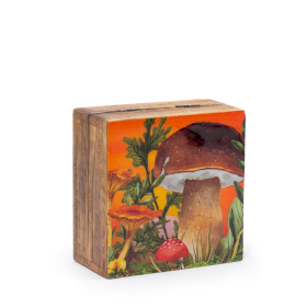 Small Enamelled Square Box 10x10x4.2cm - Mushroom Design Maroon