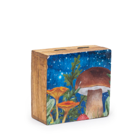 Small Enamelled Square Box 10x10x4.2cm - Mushroom Design Teal