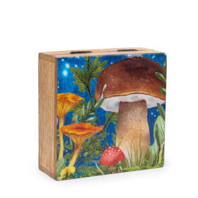 Medium Enamelled Square Box 13.5x13.5x6cm - Mushroom Design Teal