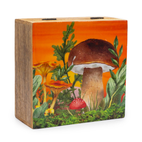 Big Enamelled Square Box 15x17.5x8cm - Mushroom Design Maroon