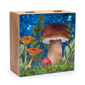 Big Enamelled Square Box 15x17.5x8cm - Mushroom Design Teal