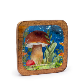 Big Enamelled Square Trinket Tray 15x15x2.5cm - Mushroom Design Teal