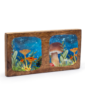 Enamelled Double Trinket Tray 20x10x2.5cm - Mushroom Design Teal