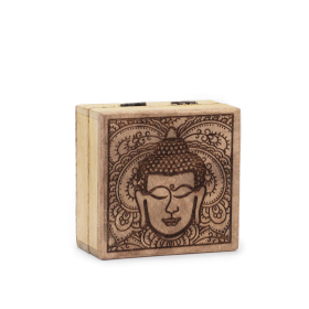 Small Square Box 10x10x4.2cm - Buddha Face Black Engraved