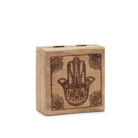 Small Square Box 10x10x4.2cm - Hamsa Black Engraved